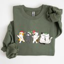 XL Military Green Christmas Party Cats Santa Cat Lover Cozy Festive Warm Comfort Lifestyle Sweatshirt