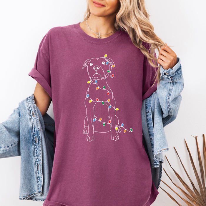 Christmas Pit Bull Lights Santa Holiday Cheer Dog Lover Edition Comfort Colors Tee