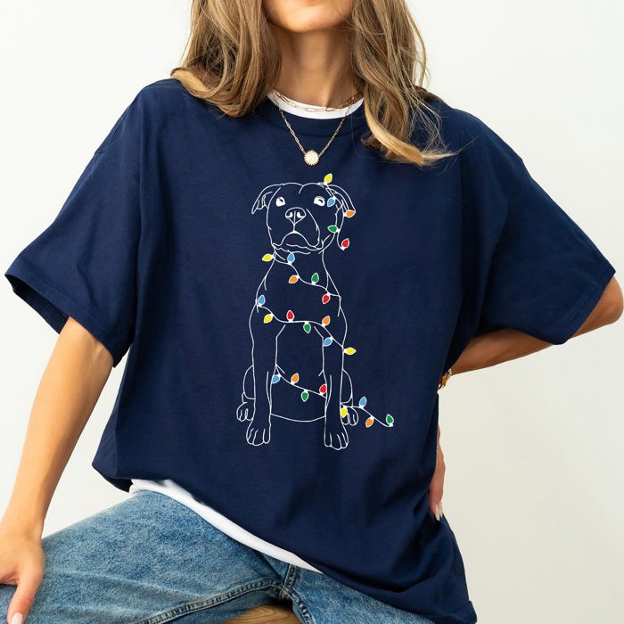 Christmas Pit Bull Lights Santa Holiday Cheer Dog Lover Edition Comfort Colors Tee