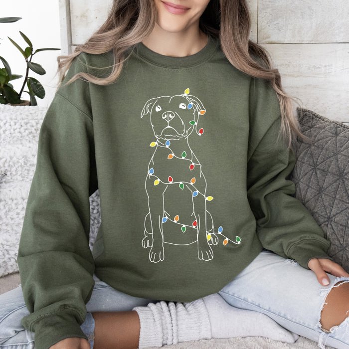 Christmas Pit Bull Lights Santa Dog Lover Holiday Cheer Seasonal Cozy Fleece Sweatshirt