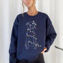 Small Navy Christmas Pit Bull Lights Santa Dog Lover Holiday Cheer Seasonal Cozy Fleece Sweatshirt