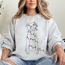 Large Ash Light Gray Christmas Pit Bull Lights Santa Dog Lover Holiday Cheer Seasonal Cozy Fleece Sweatshirt