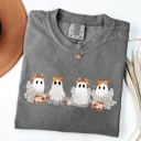 Medium Pepper Dark Gray Cute Ghosts Lace Halloween Girly Coquette Bow Ribbon Spooky Night Comfort Colors Tee