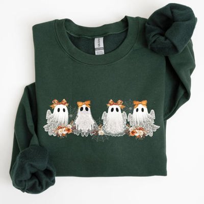 Cute Ghosts Lace Halloween Girly Coquette Bow Ribbon Spooky Charm Print Sweatshirt