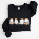 XXL Black Cute Ghosts Lace Halloween Girly Coquette Bow Ribbon Spooky Charm Print Sweatshirt