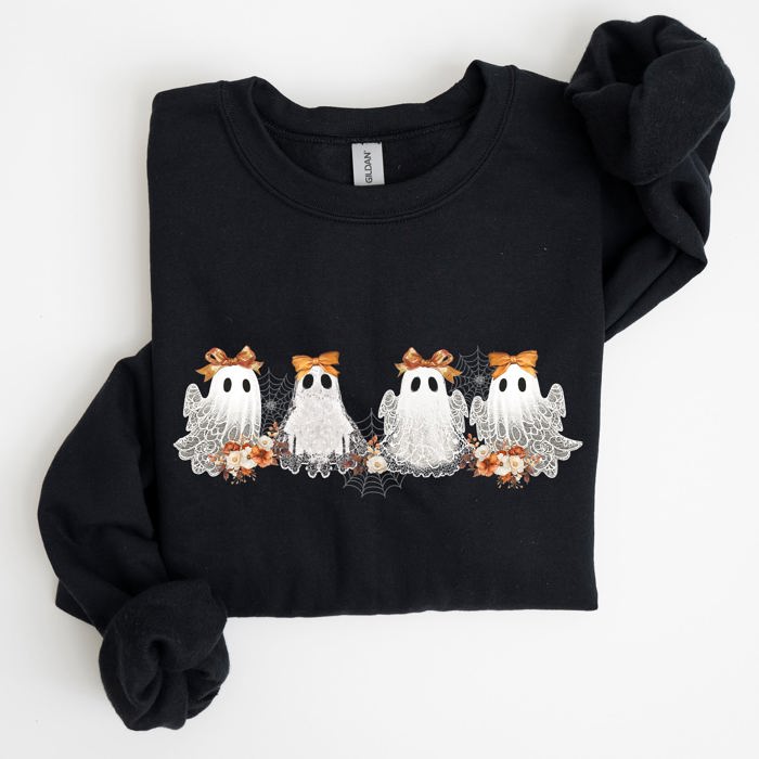 Cute Ghosts Lace Halloween Girly Coquette Bow Ribbon Spooky Charm Print Sweatshirt