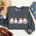 XXXL Dark Gray Heather Cute Ghosts Lace Halloween Girly Coquette Bow Ribbon Spooky Charm Print Sweatshirt