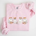 XL Light Pink Cute Ghosts Lace Halloween Girly Coquette Bow Ribbon Spooky Charm Print Sweatshirt