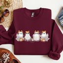 Small Maroon Cute Ghosts Lace Halloween Girly Coquette Bow Ribbon Spooky Charm Print Sweatshirt