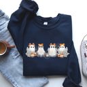 Medium Navy Cute Ghosts Lace Halloween Girly Coquette Bow Ribbon Spooky Charm Print Sweatshirt