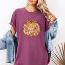 Medium Berry Red Floral Pumpkin Happy Fall Flowers Autumn Thanksgiving Harvest Seasonal Design Comfort Colors Tee