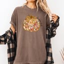 Large Espresso Brown Floral Pumpkin Happy Fall Flowers Autumn Thanksgiving Harvest Seasonal Design Comfort Colors Tee
