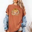 Medium Yam Floral Pumpkin Happy Fall Flowers Autumn Thanksgiving Harvest Seasonal Design Comfort Colors Tee