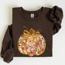 Large Dark Chocolate Floral Pumpkin Happy Fall Flowers Autumn Thanksgiving Harvest Graphic Sweatshirt