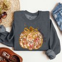 XXXL Dark Gray Heather Floral Pumpkin Happy Fall Flowers Autumn Thanksgiving Harvest Graphic Sweatshirt