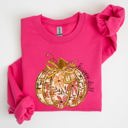 XXXL Heliconia Bright Pink Floral Pumpkin Happy Fall Flowers Autumn Thanksgiving Harvest Graphic Sweatshirt