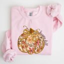 Small Light Pink Floral Pumpkin Happy Fall Flowers Autumn Thanksgiving Harvest Graphic Sweatshirt