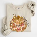 XXL Sand Floral Pumpkin Happy Fall Flowers Autumn Thanksgiving Harvest Graphic Sweatshirt
