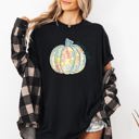 XXL Black Floral Pumpkin Happy Fall Pastels Flowers Autumn Thanksgiving Comfort Colors Tee