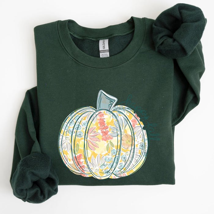 Floral Pumpkin Happy Fall Pastels Flowers Autumn Seasonal Thanksgiving Cozy Sweatshirt