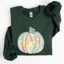 XL Forest Green Floral Pumpkin Happy Fall Pastels Flowers Autumn Seasonal Thanksgiving Cozy Sweatshirt