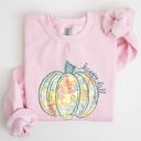 XXL Light Pink Floral Pumpkin Happy Fall Pastels Flowers Autumn Seasonal Thanksgiving Cozy Sweatshirt