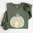 XXXL Military Green Floral Pumpkin Happy Fall Pastels Flowers Autumn Seasonal Thanksgiving Cozy Sweatshirt