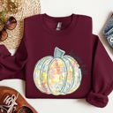 Small Maroon Floral Pumpkin Happy Fall Pastels Flowers Autumn Seasonal Thanksgiving Cozy Sweatshirt