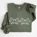 XXXL Military Green Gingerbread Men Christmas Classic Traditional Winter Santa Cozy Premium Cotton Blend Sweatshirt