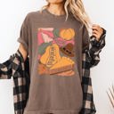 Large Espresso Brown Grateful Thankful Blessed Autumn Thanksgiving Flowers Pumpkins Pilgrims Comfort Colors Tee