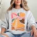 XL Ash Light Gray Grateful Thankful Blessed Autumn Thanksgiving Flowers Pumpkins Pilgrims Sweatshirt