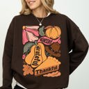 XL Dark Chocolate Grateful Thankful Blessed Autumn Thanksgiving Flowers Pumpkins Pilgrims Sweatshirt