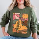 XL Military Green Grateful Thankful Blessed Autumn Thanksgiving Flowers Pumpkins Pilgrims Sweatshirt