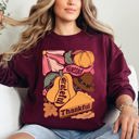 Medium Maroon Grateful Thankful Blessed Autumn Thanksgiving Flowers Pumpkins Pilgrims Sweatshirt