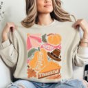 XXXL Sand Grateful Thankful Blessed Autumn Thanksgiving Flowers Pumpkins Pilgrims Sweatshirt