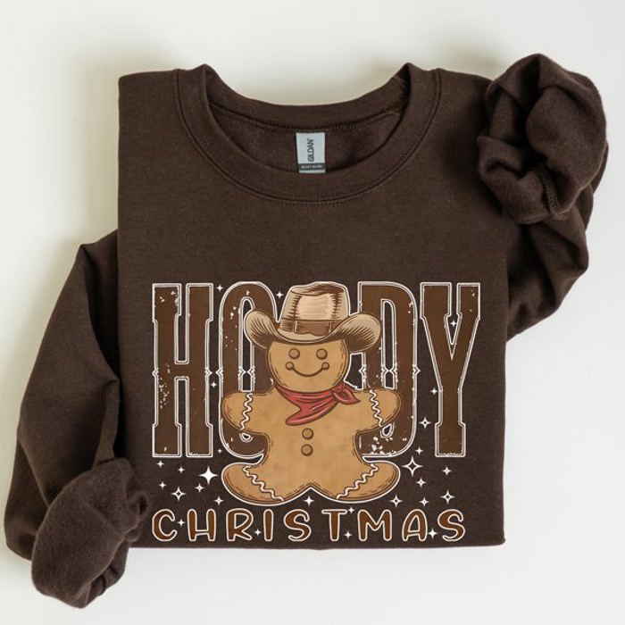 Howdy Christmas Gingerbread Man Cowboy Seasonal Western Holiday Edition Sweatshirt