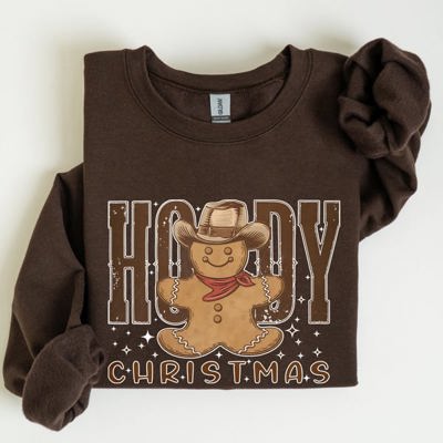 Howdy Christmas Gingerbread Man Cowboy Seasonal Western Holiday Edition Sweatshirt