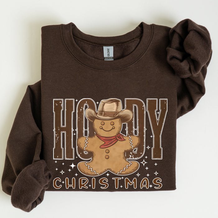 Howdy Christmas Gingerbread Man Cowboy Seasonal Western Holiday Edition Sweatshirt