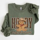 Small Military Green Howdy Christmas Gingerbread Man Cowboy Seasonal Western Holiday Edition Sweatshirt