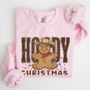 XL Light Pink Howdy Christmas Gingerbread Man Cowboy Seasonal Western Holiday Edition Sweatshirt