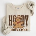 Medium Sand Howdy Christmas Gingerbread Man Cowboy Seasonal Western Holiday Edition Sweatshirt