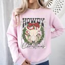 XL Light Pink Howdy Christmas Skull Western Cowboy Festive Holiday Edition Graphic Cozy Sweatshirt