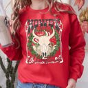 Medium Red Howdy Christmas Skull Western Cowboy Festive Holiday Edition Graphic Cozy Sweatshirt