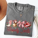 XXXL Pepper Dark Gray Howdy Santa Retro Country Western Ribbon Bows Christmas Xmas Vintage Holiday Cheer Comfort Colors Tee