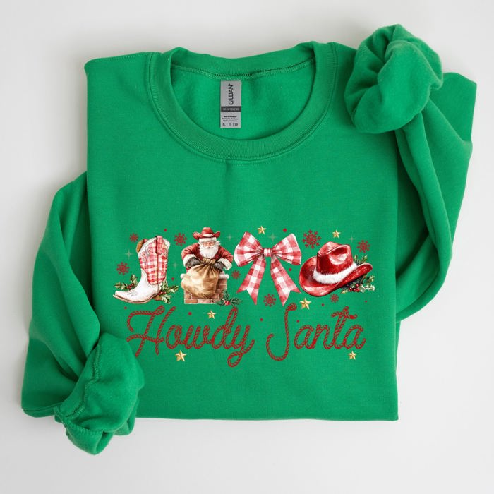 Howdy Santa Retro Country Western Cowboy Ribbon Bows Christmas Xmas Graphic Sweatshirt