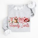 XL Ash Light Gray Howdy Santa Retro Country Western Cowboy Ribbon Bows Christmas Xmas Graphic Sweatshirt