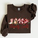 XL Dark Chocolate Howdy Santa Retro Country Western Cowboy Ribbon Bows Christmas Xmas Graphic Sweatshirt