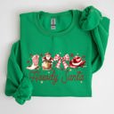 Large Irish Bright Green Howdy Santa Retro Country Western Cowboy Ribbon Bows Christmas Xmas Graphic Sweatshirt