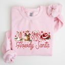 Medium Light Pink Howdy Santa Retro Country Western Cowboy Ribbon Bows Christmas Xmas Graphic Sweatshirt