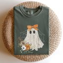 XXXL Moss Dark Green Lace Ghost Halloween Girly Spooky Coquette Orange Bow Ribbon Flowers Spider Web Comfort Colors Tee